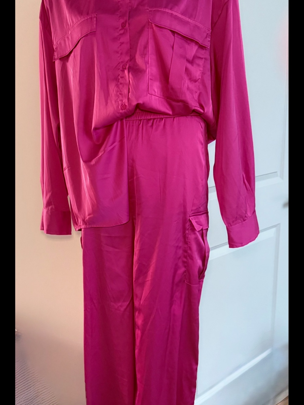Matching set with wide leg pant satin like material Fuchsia, NWT